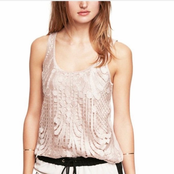 EXPRESS Vintage Y2K Elegant Beige with Metallic gold threaded crochet Top - Picture 2 of 9